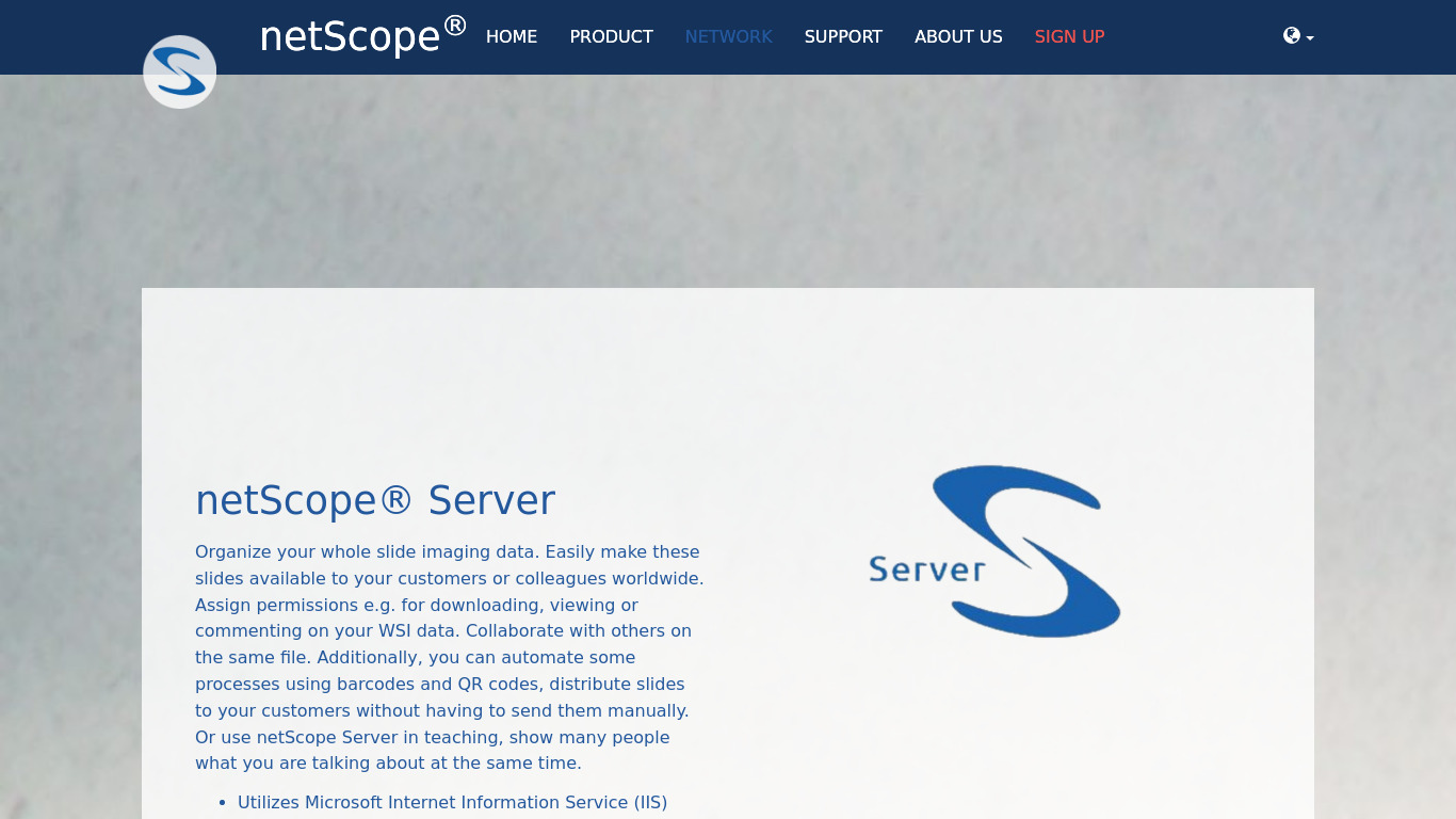 netScope® Server Landing page