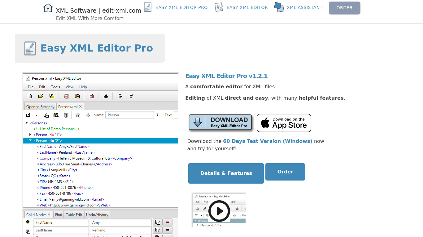 Easy XML Editor Pro Landing page