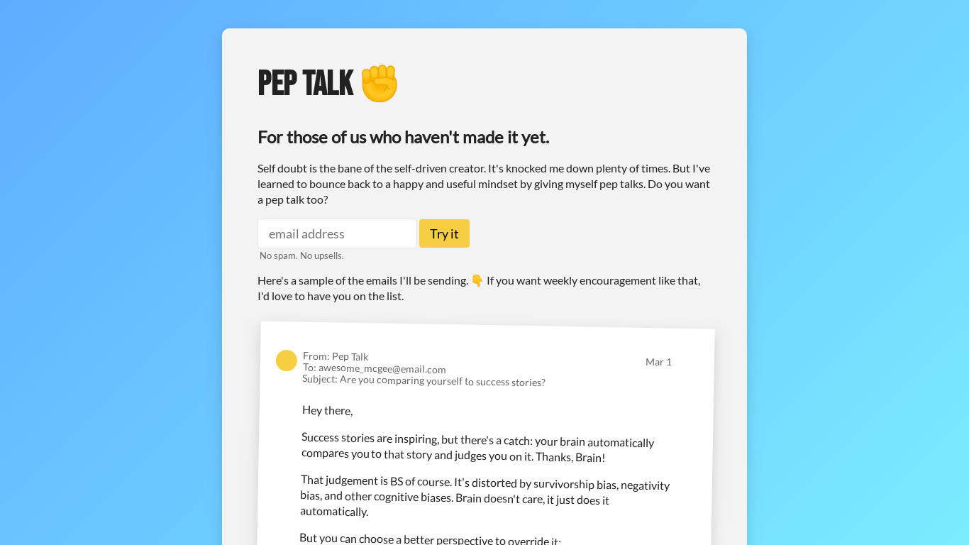 Pep Talk Landing page