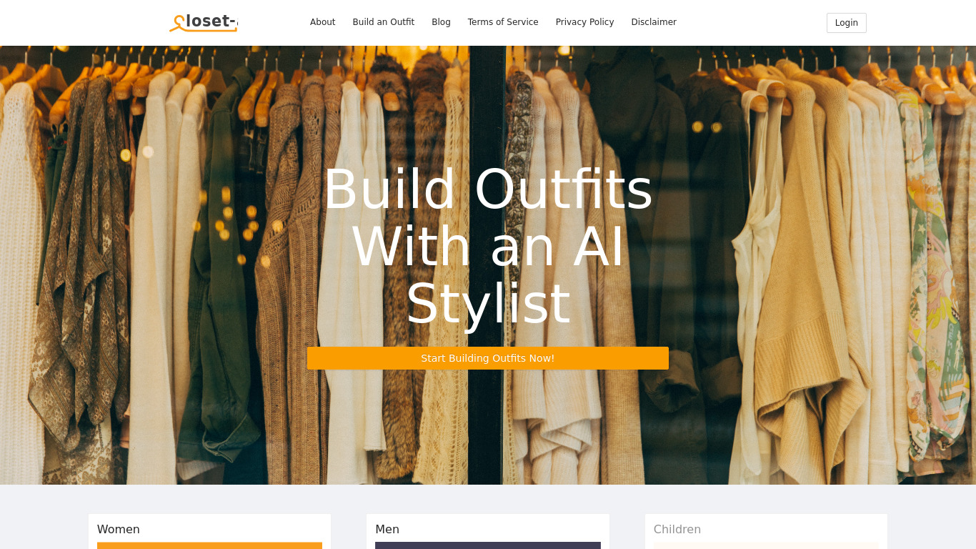 Closet AI Landing page