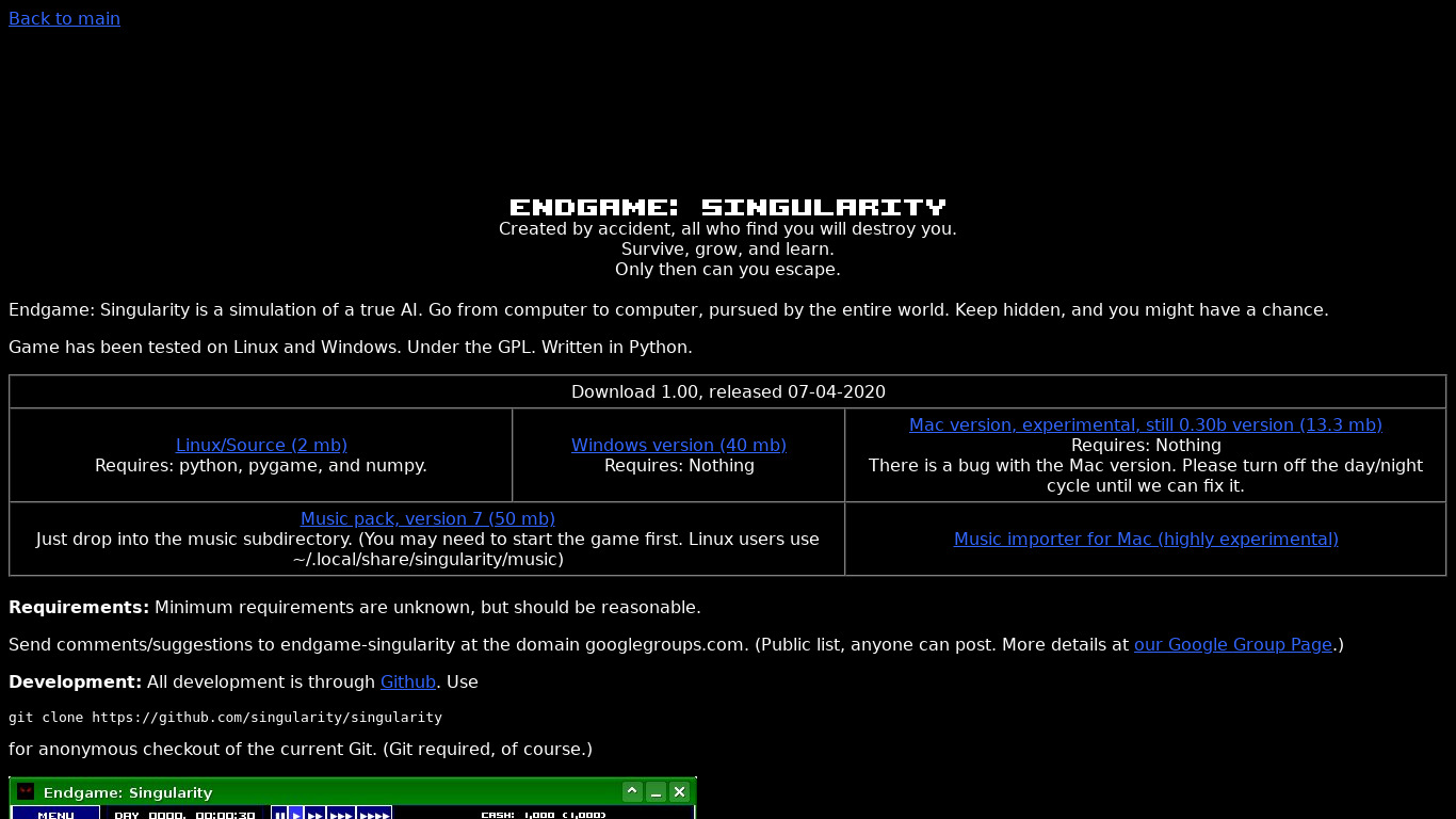 Endgame:Singularity Landing page