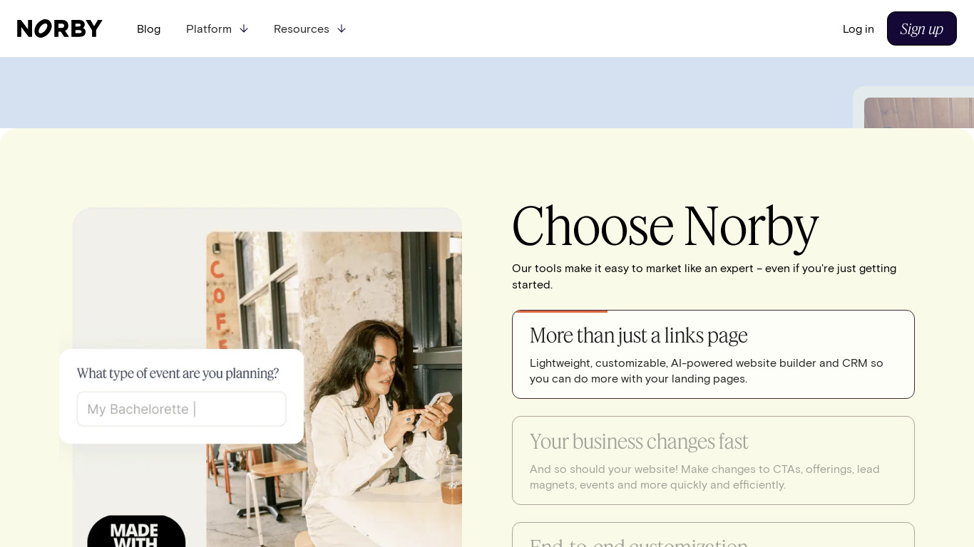 Norby.live Landing page