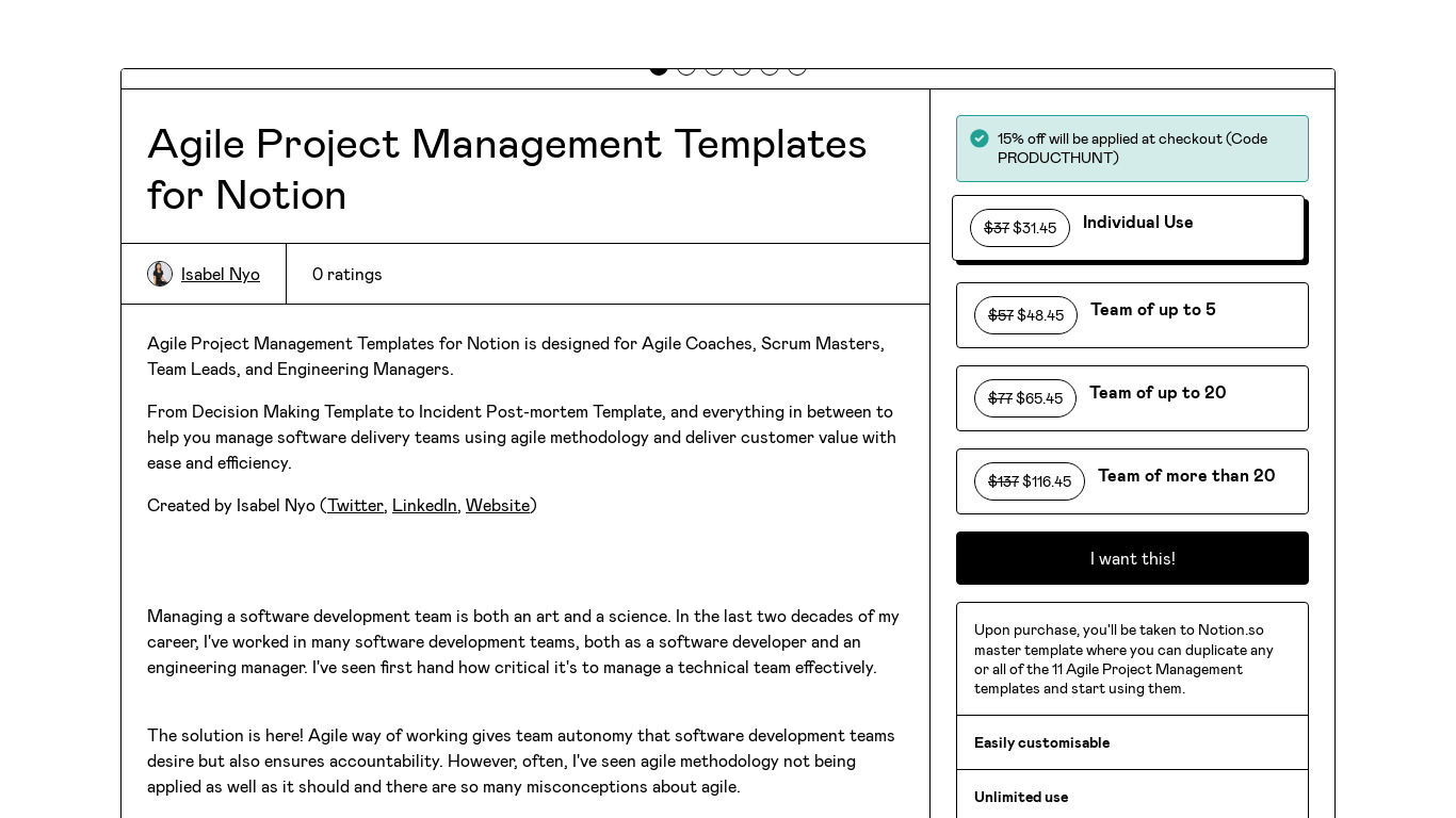 Agile Project Management Templates Landing page
