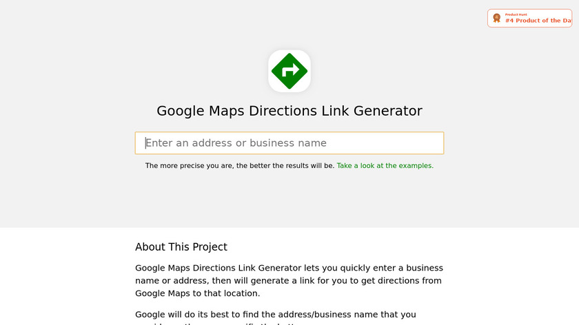 Google Maps Directions Link Generator Landing Page
