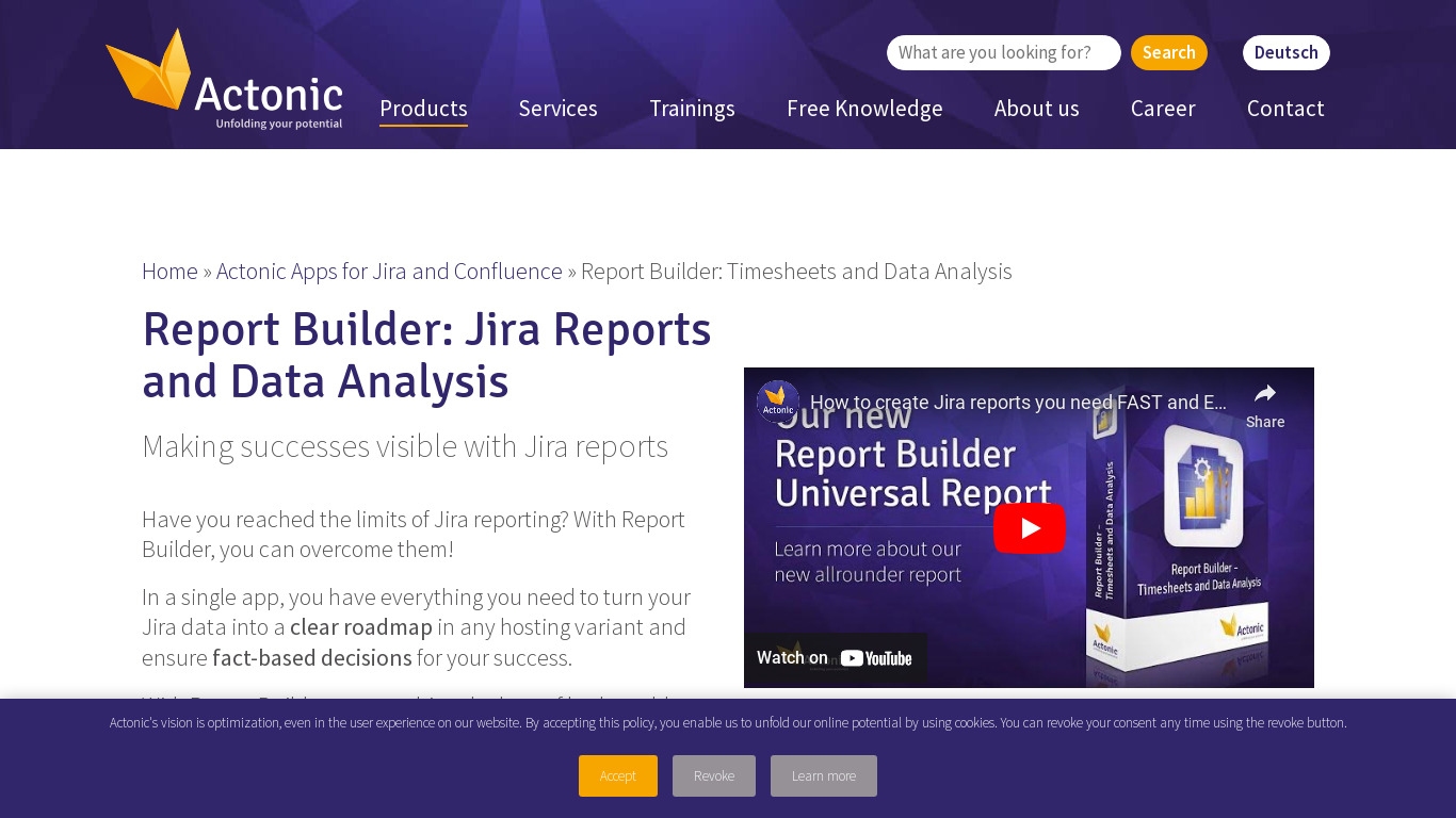 Actonic Report Builder Landing page