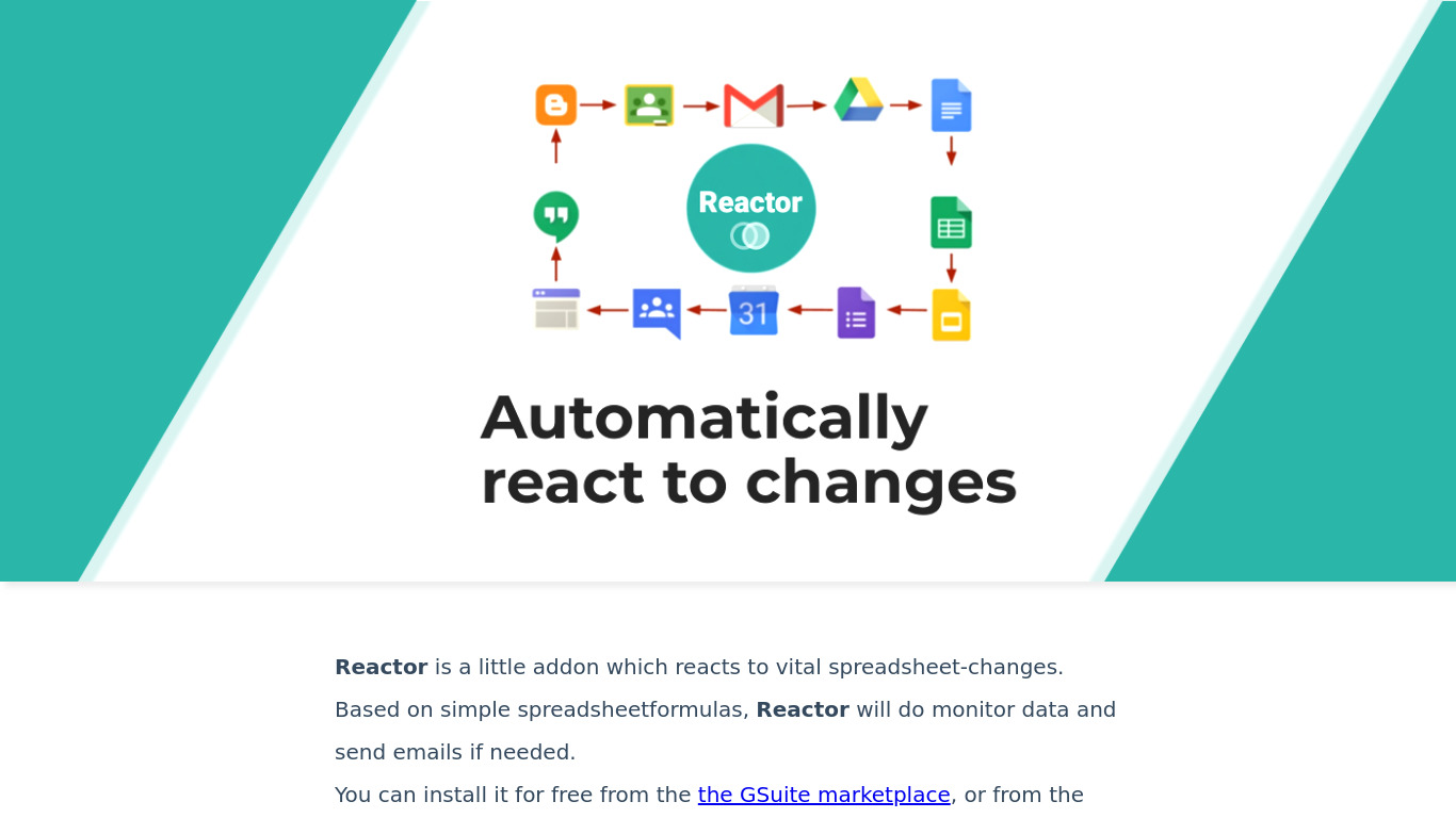 Reactor for Google Workspace Landing page