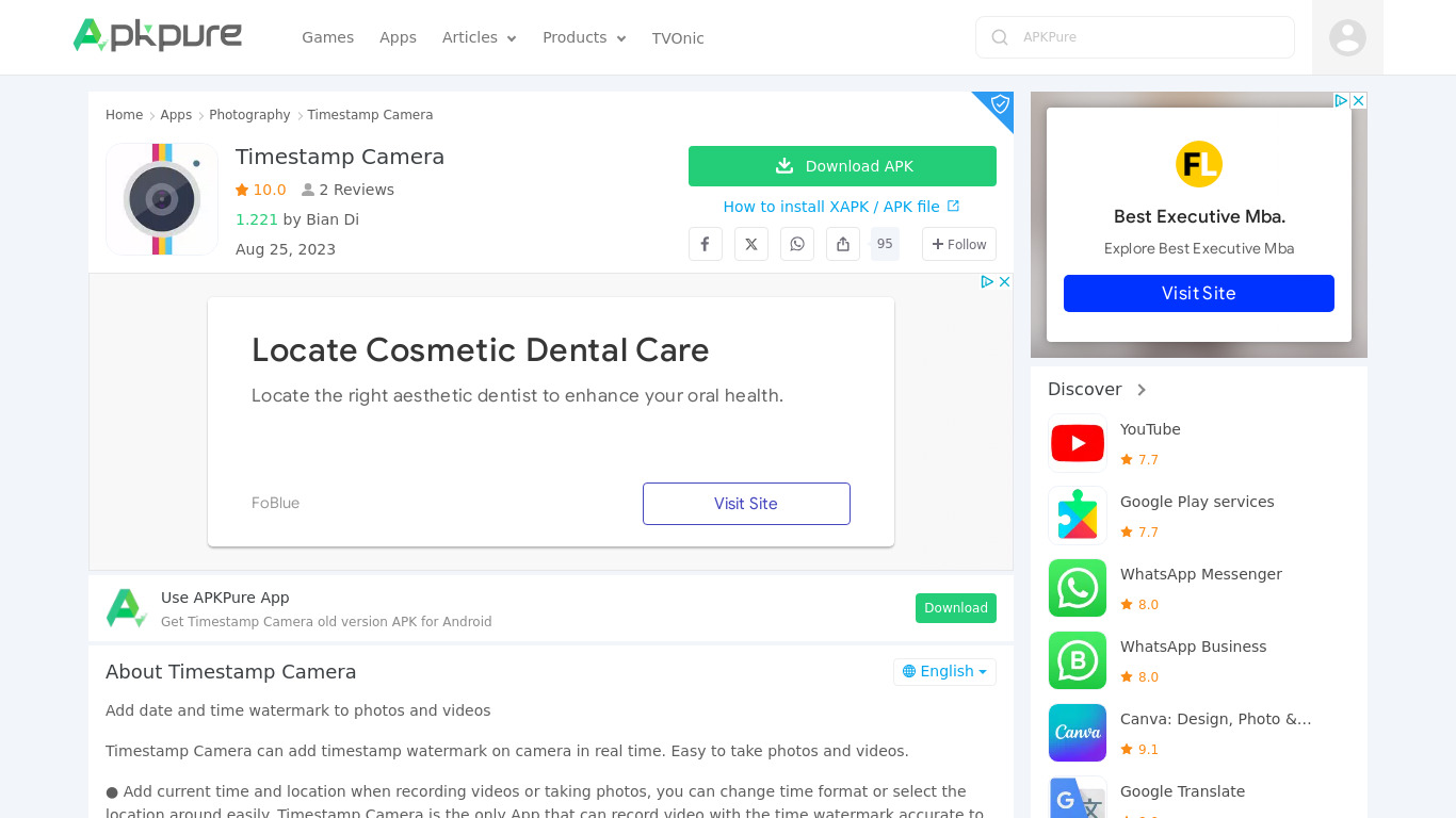 Timestamp camera Landing page