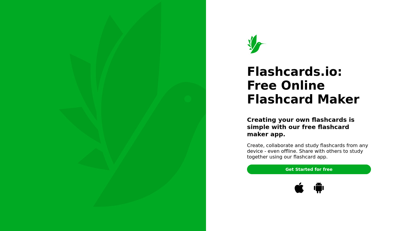 Flashcards.io Landing page