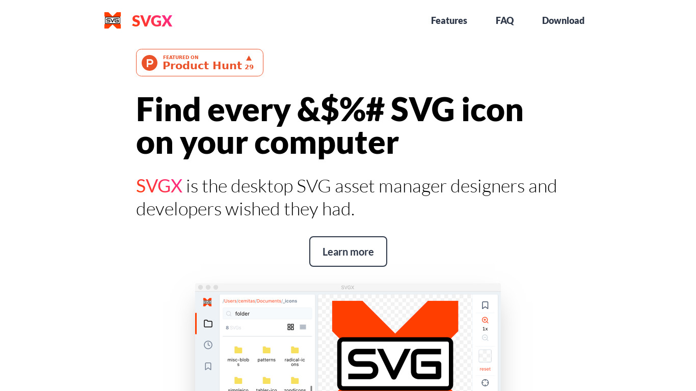 SVGX Landing page