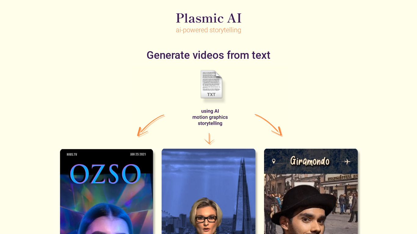 AI-powered video creator Landing page