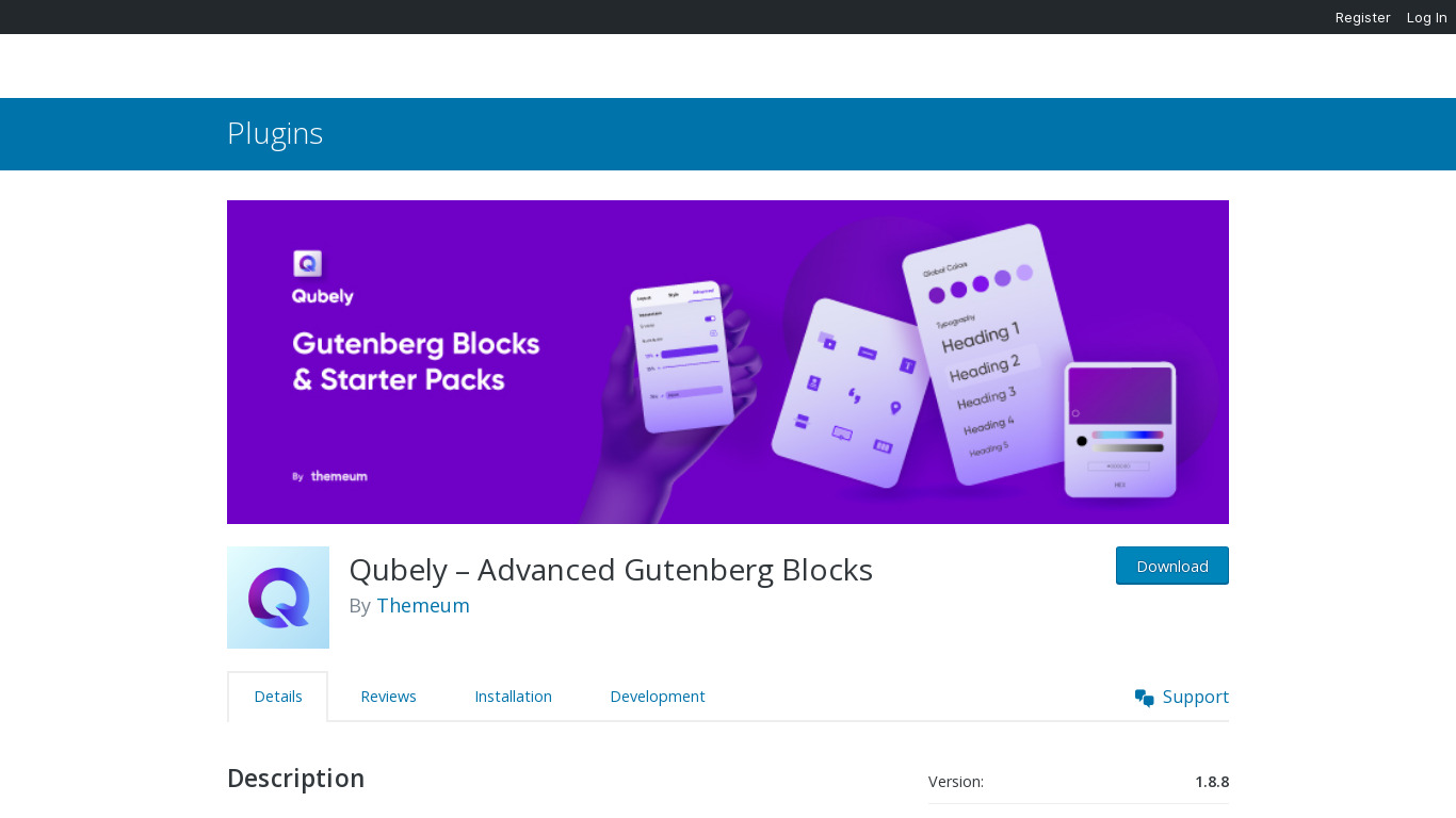 Qubely Landing page