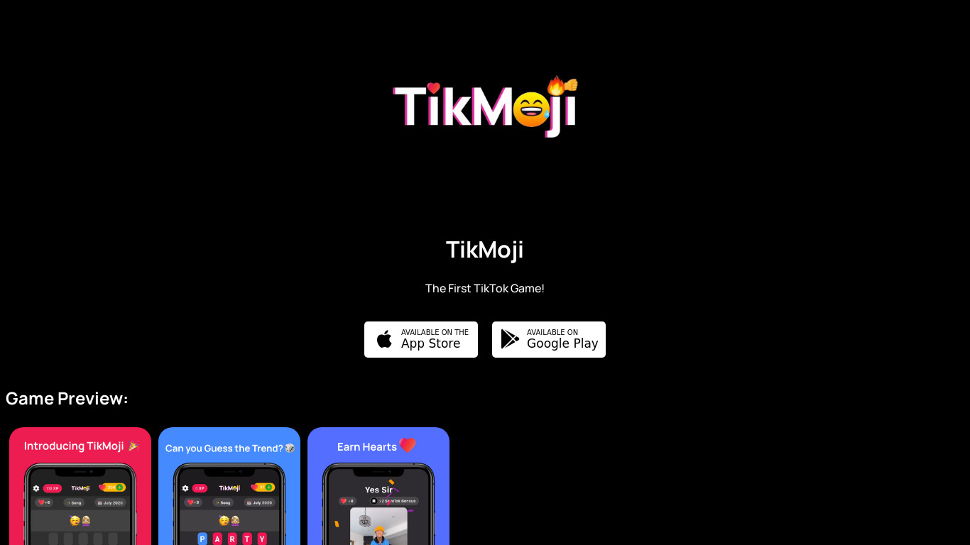 TikMoji Landing page