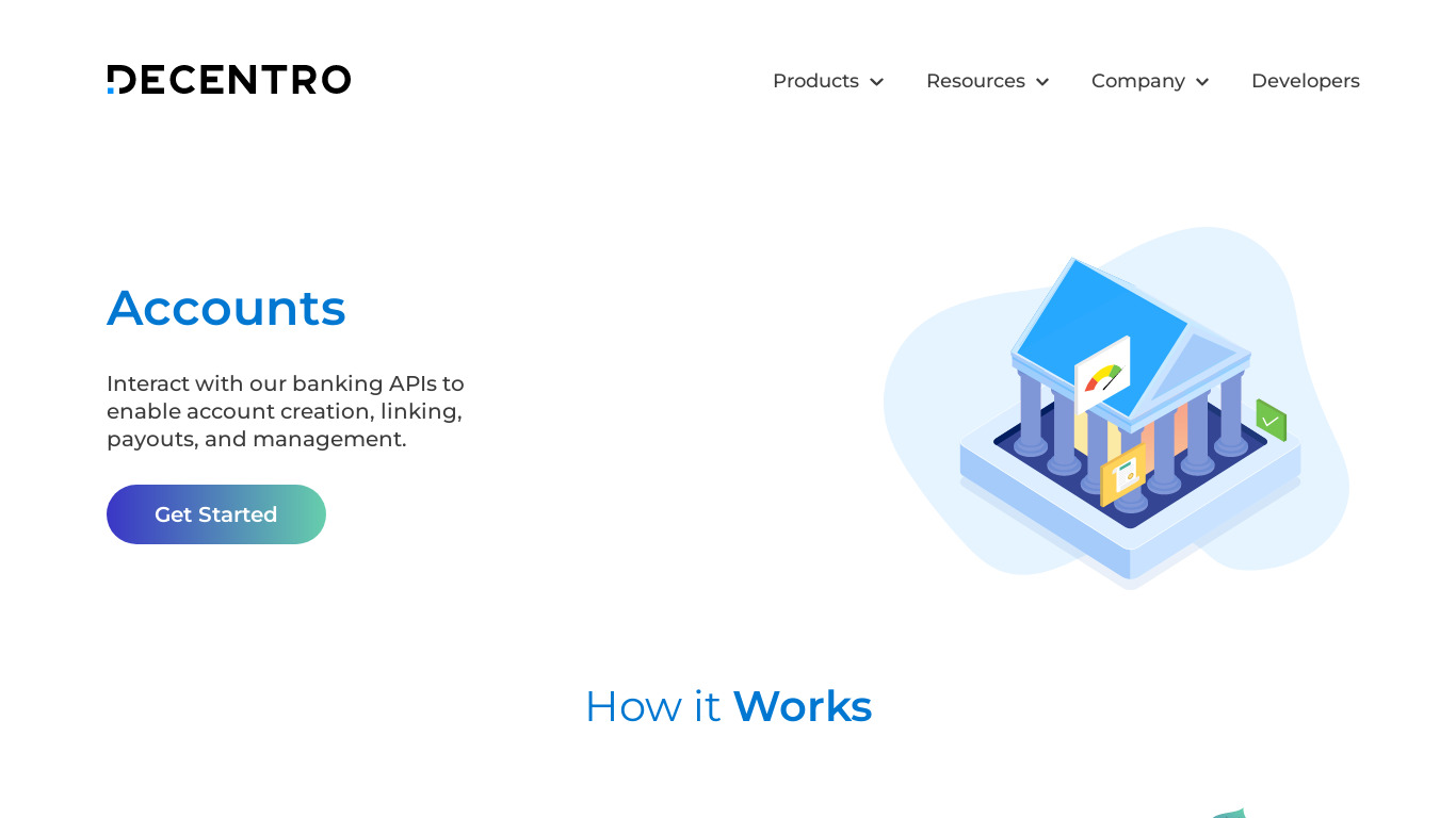 Business Banking APIs by Decentro Landing page