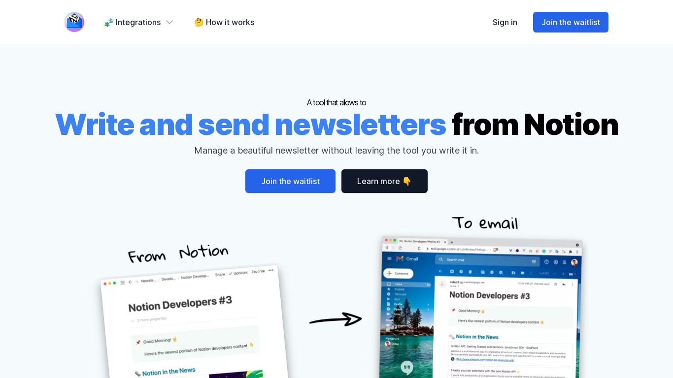 NotionMailer Landing page