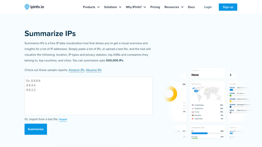 ipinfo.io Summarize IP addresses Landing Page