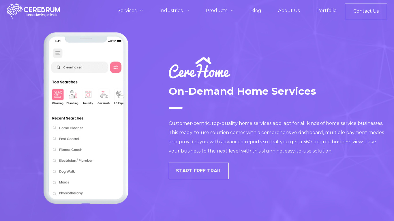 CereHome by Cerebrum Infotech Landing page
