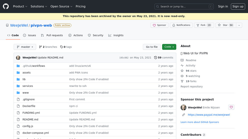 PiVPN Web UI Landing Page