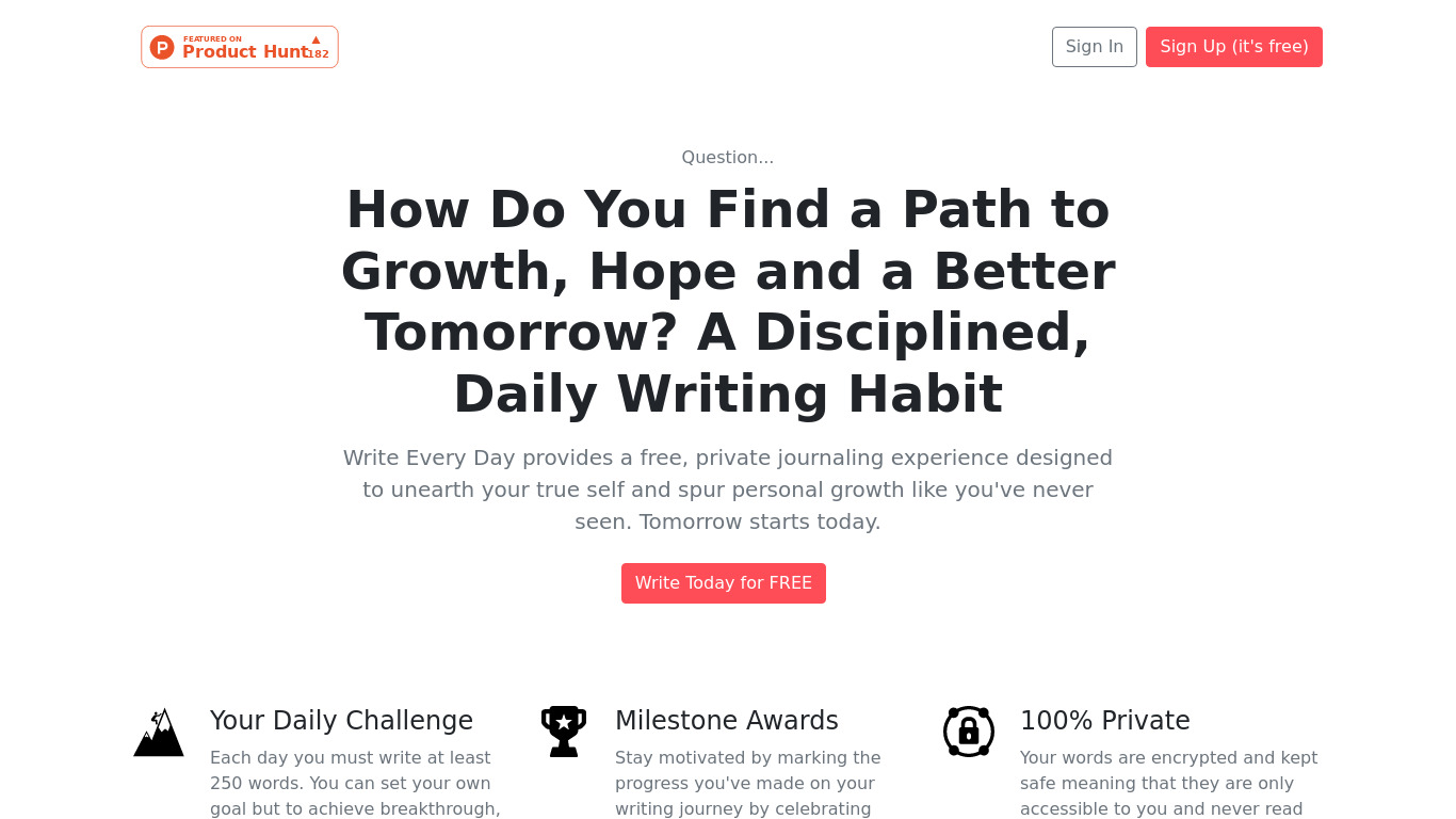 Write Every Day Landing page