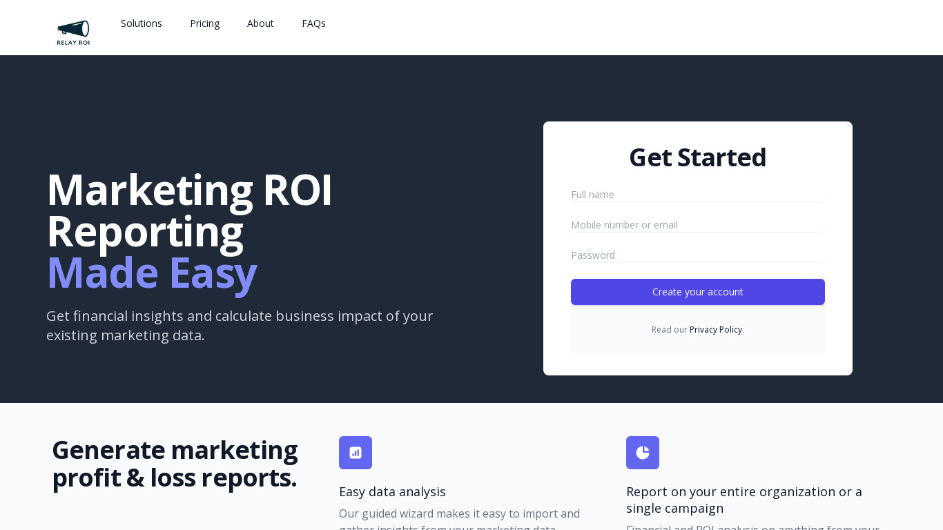 RELAY ROI Landing page
