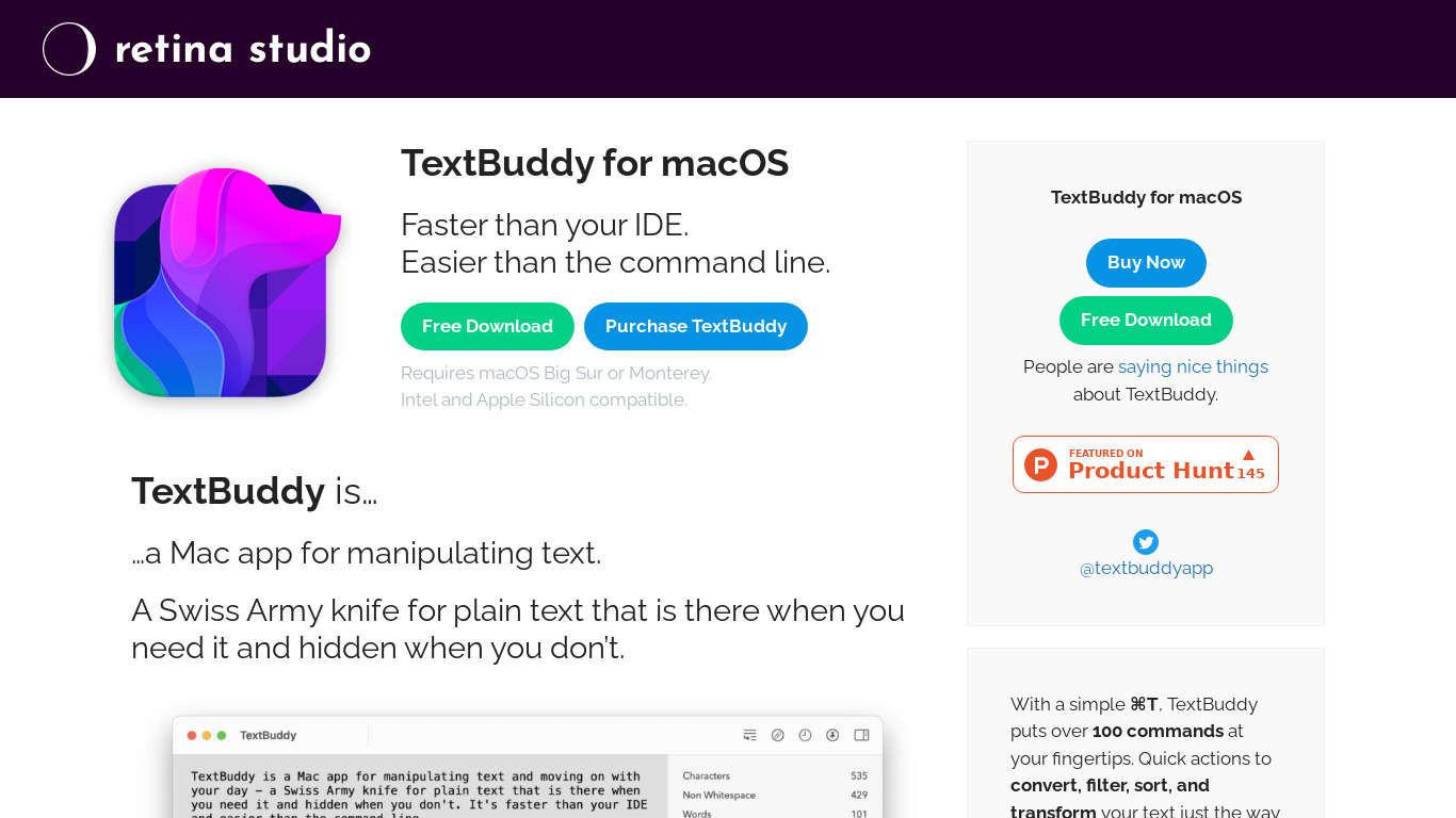 TextBuddy for macOS Landing page