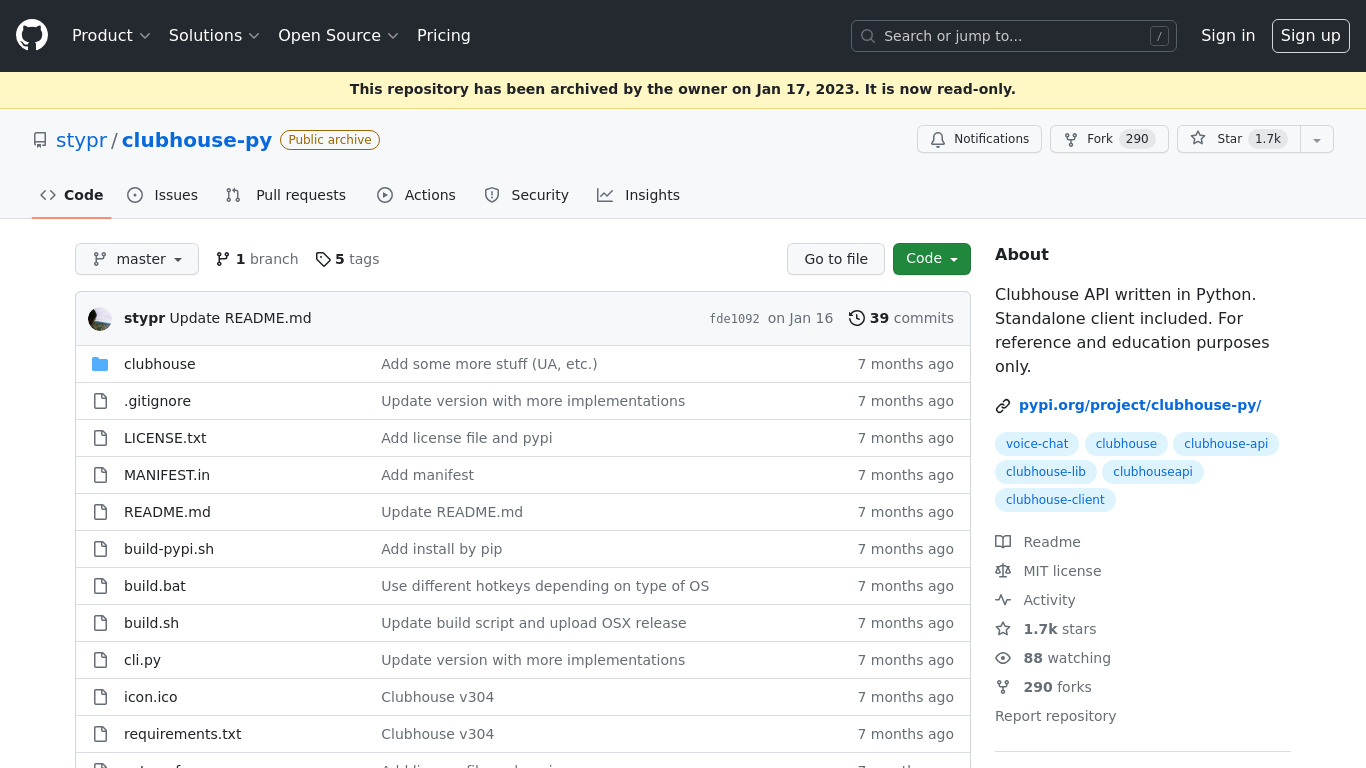 Unofficial Clubhouse API Landing page