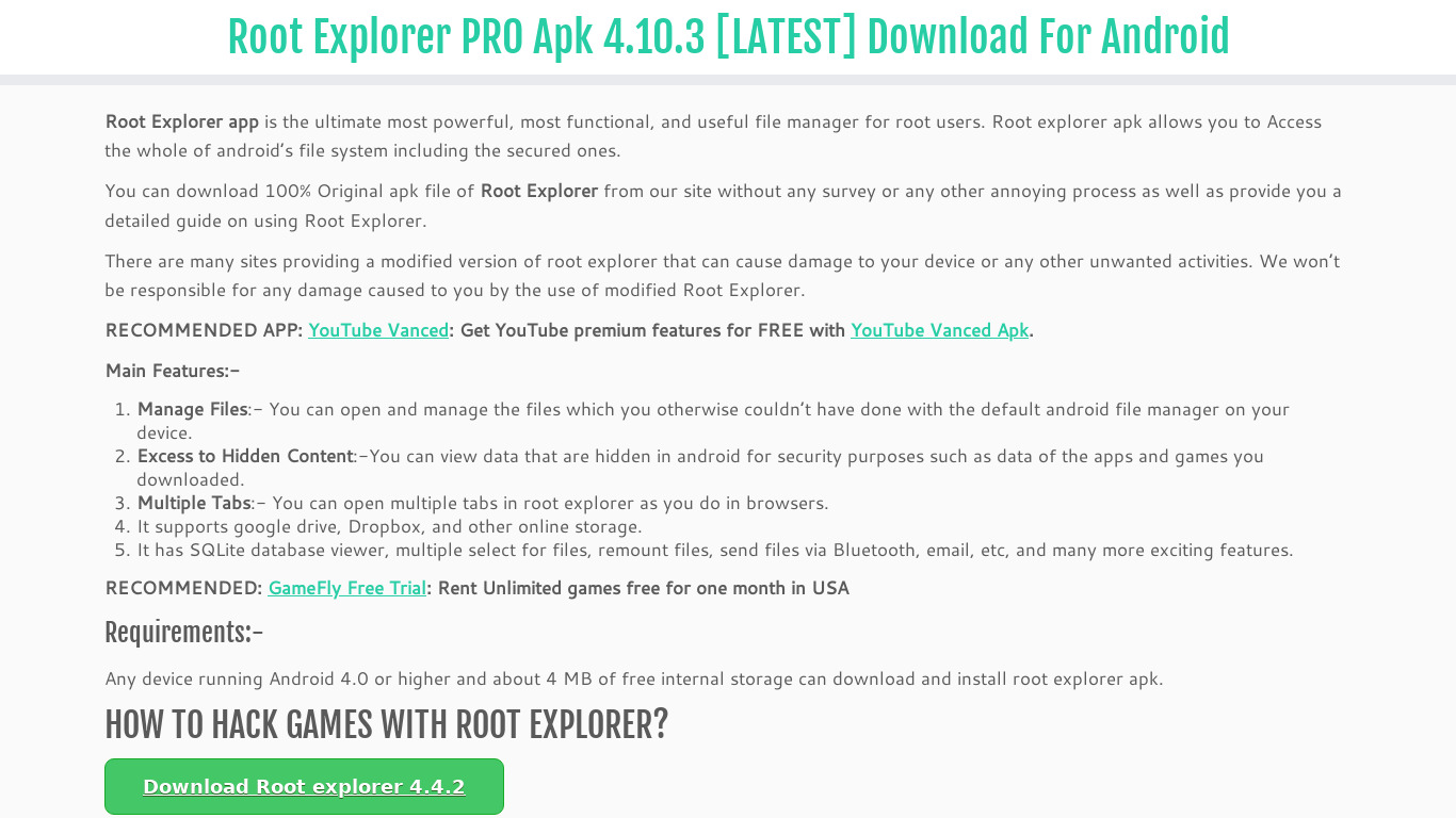 Root Explorer Landing page