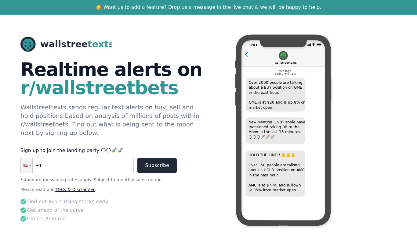 wallstreettexts Landing page