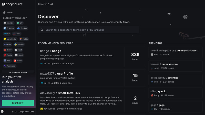 DeepSource Discover Landing Page
