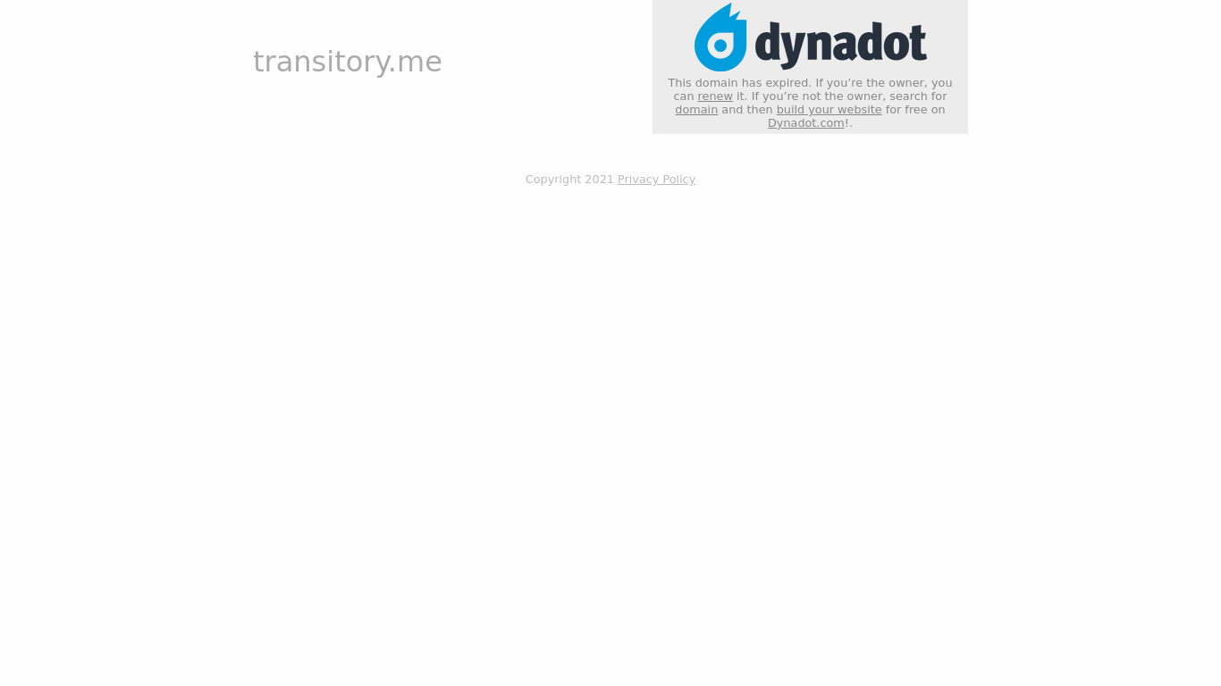 Transitory.me Landing page