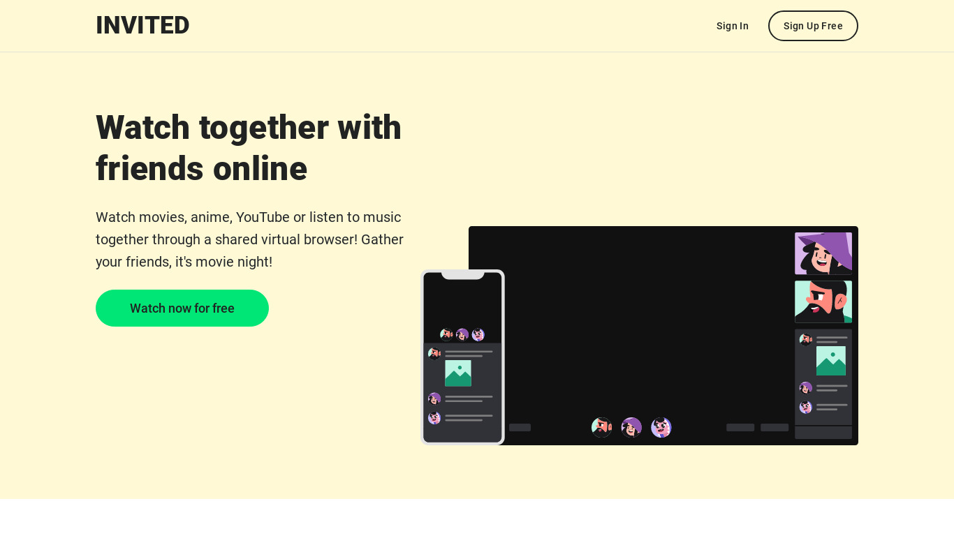Invited.tv Landing page