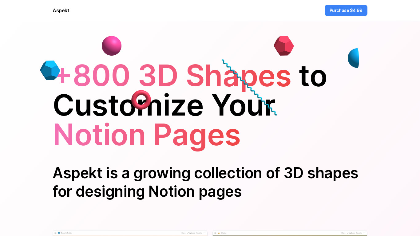 Aspekt 3D Icons Landing page
