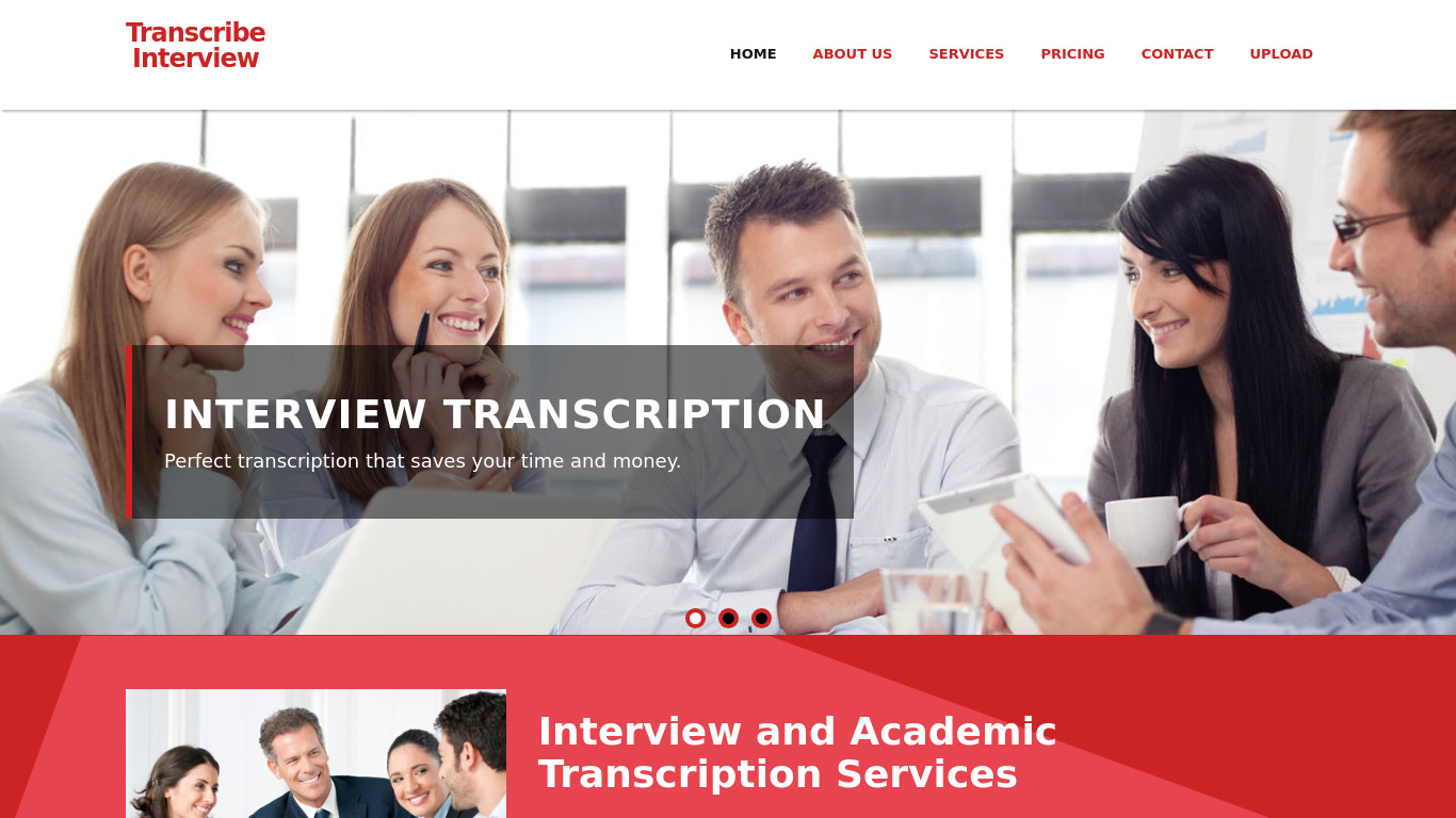 Transcribe Interview Landing page