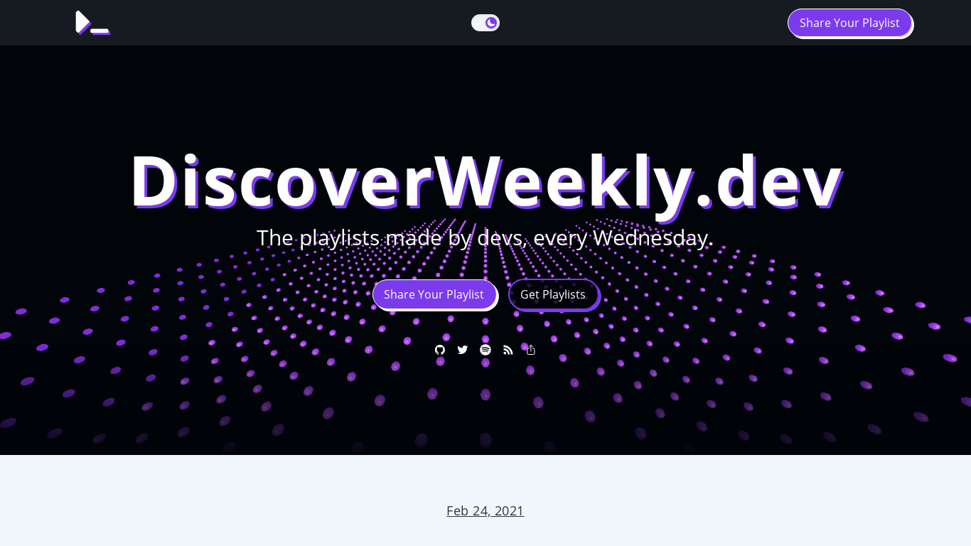 DiscoverWeekly.dev Landing page