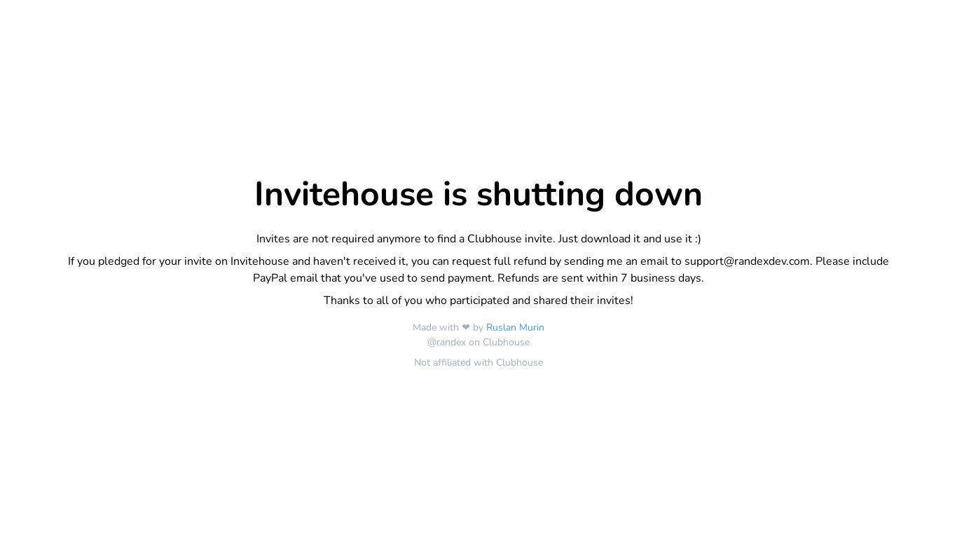 Invitehouse Landing page