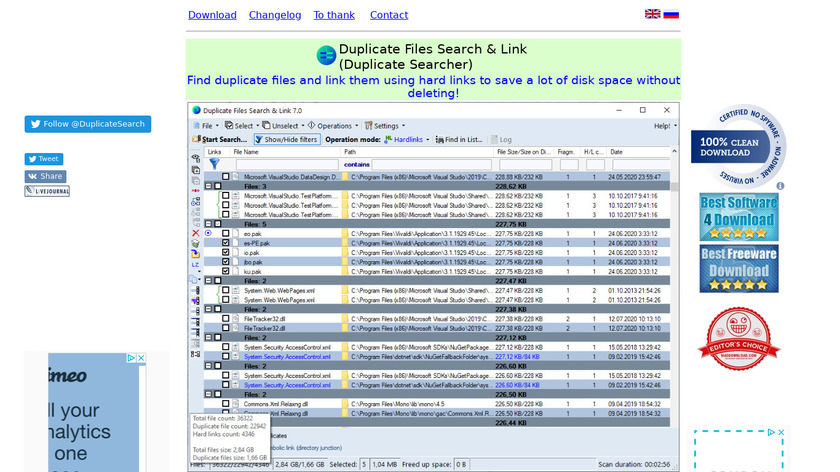 Duplicate Files Search & Link Landing Page