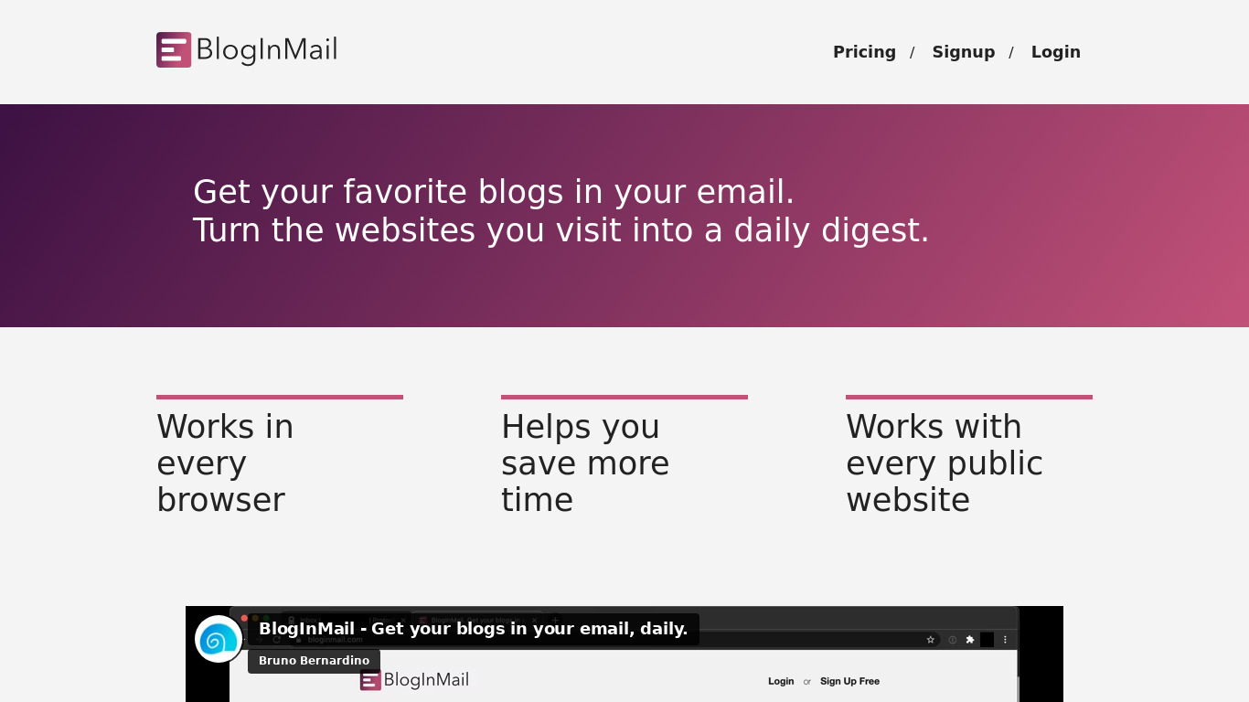 BlogInMail Landing page