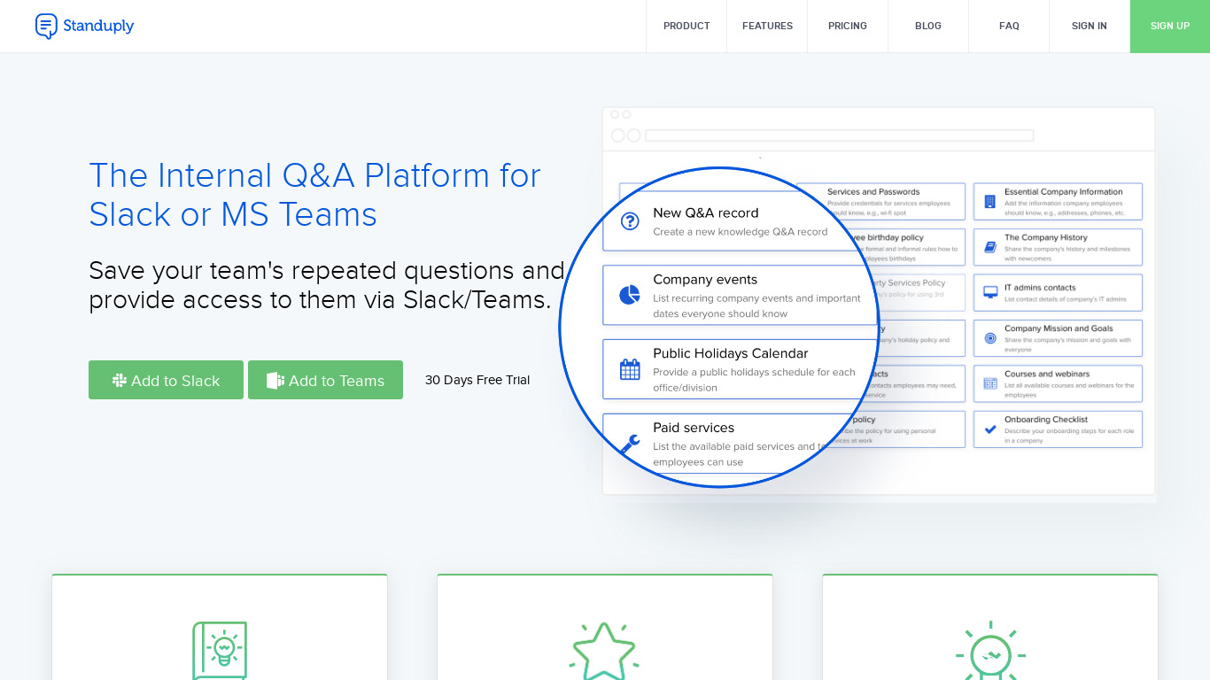 Standuply Q&A Landing page