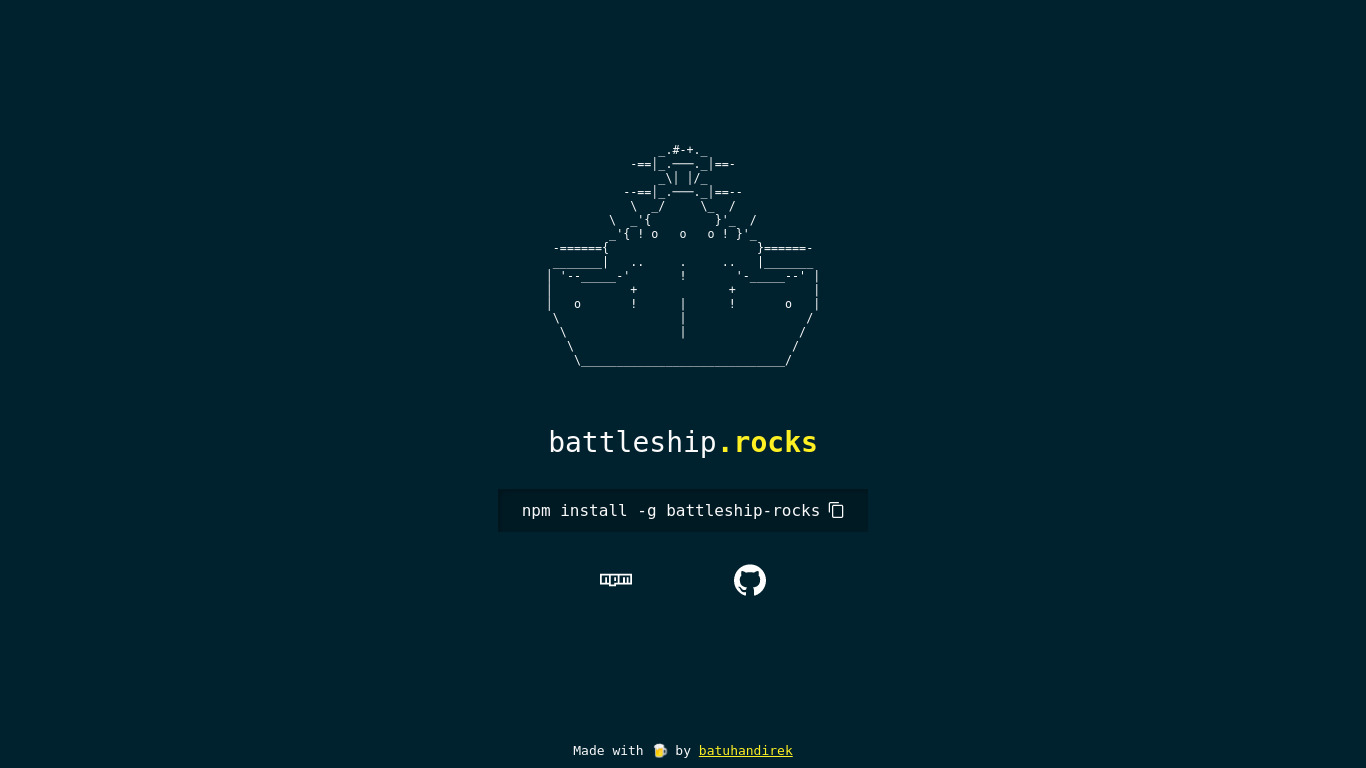 Battleship.rocks Landing page