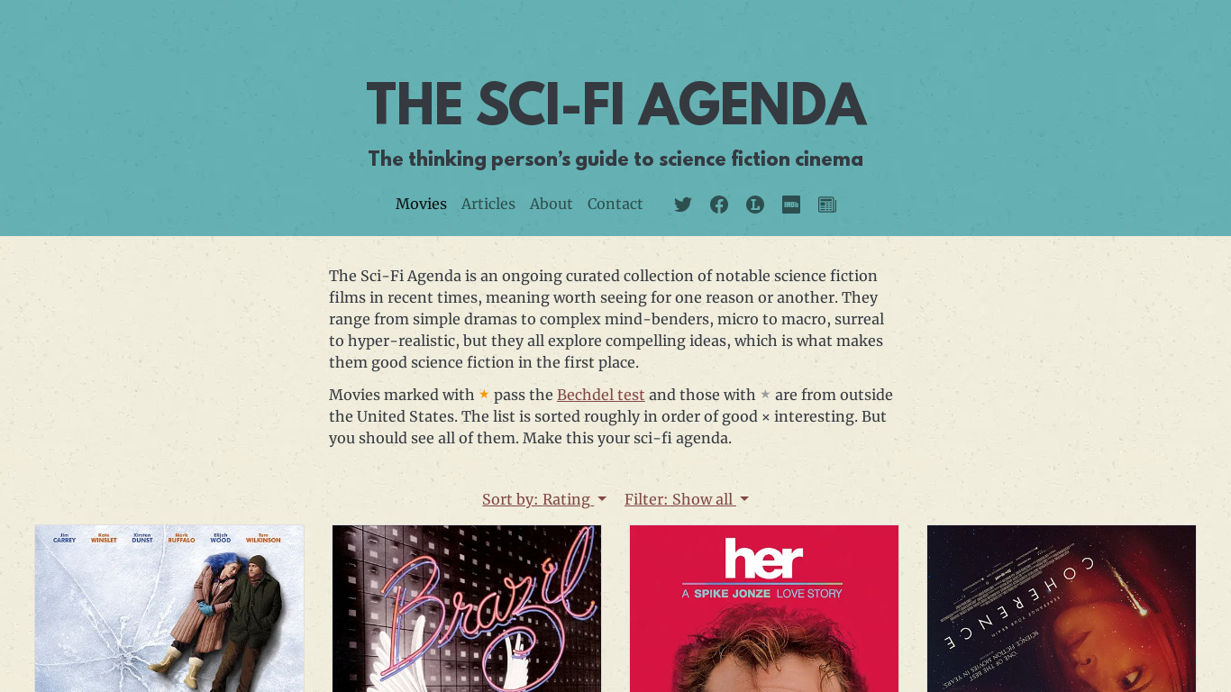 The Sci-Fi Agenda Landing page