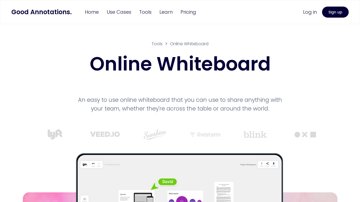 Online Whiteboard Landing page