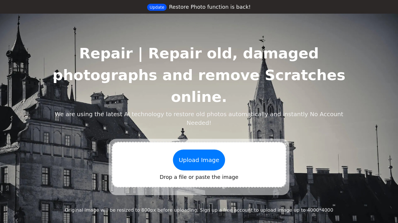 Image Colorizer Repair Landing page