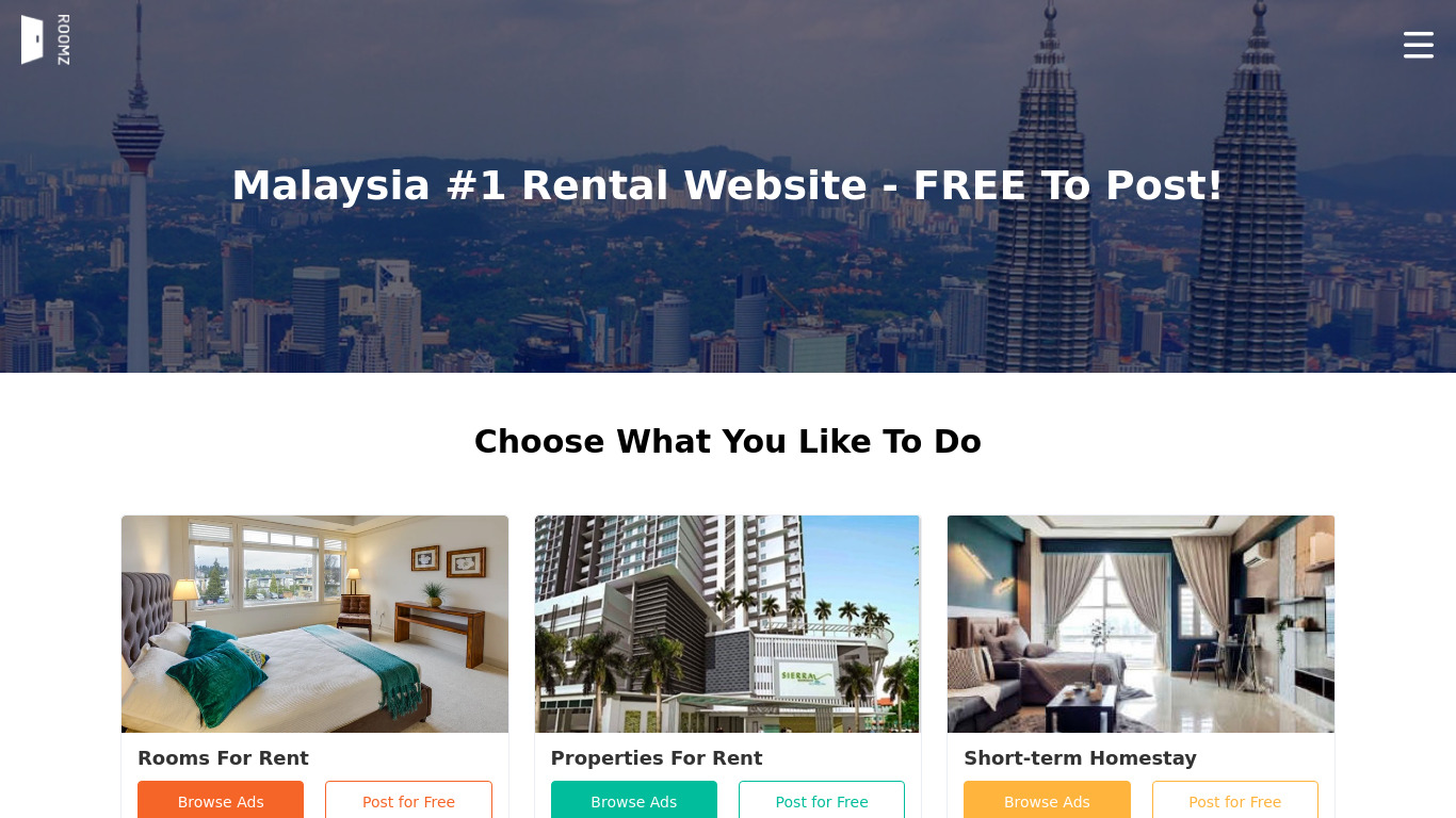 Roomz Asia Landing page