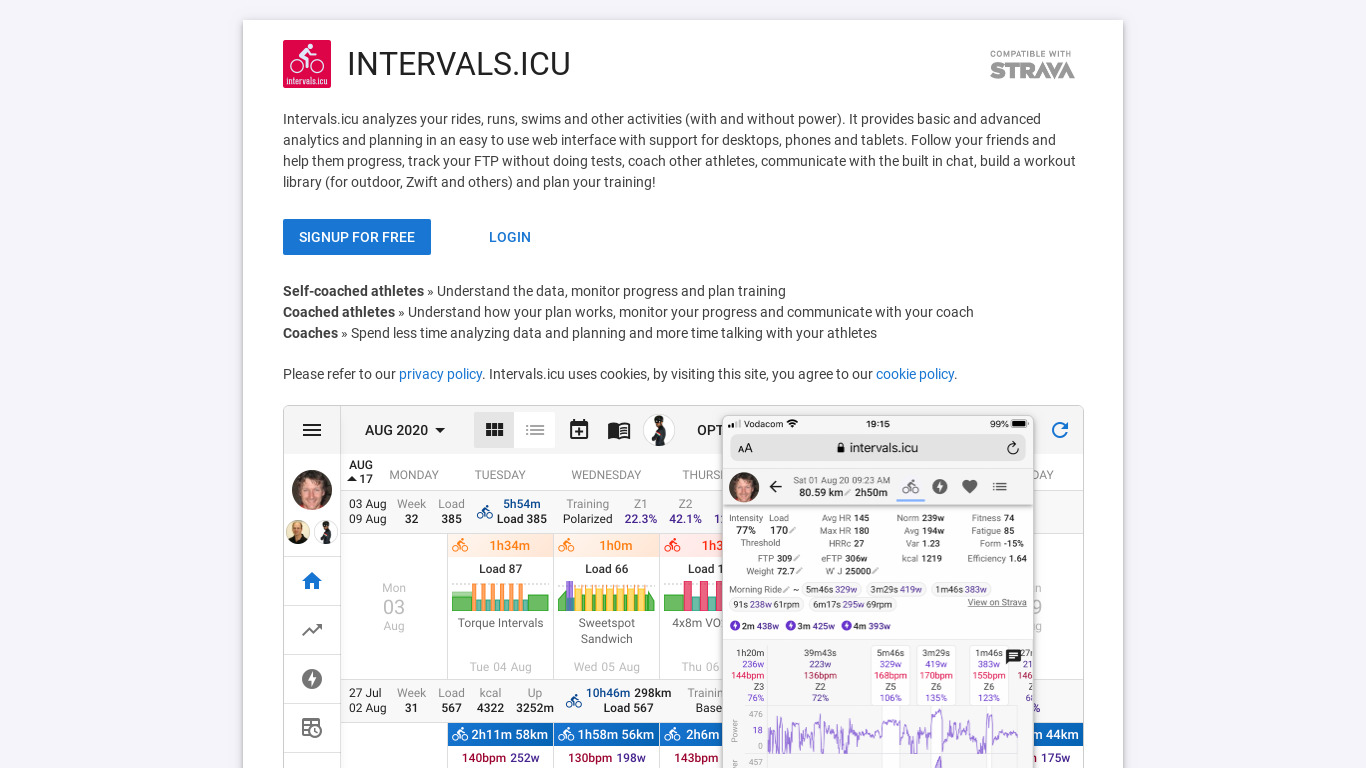Intervals.icu Landing page