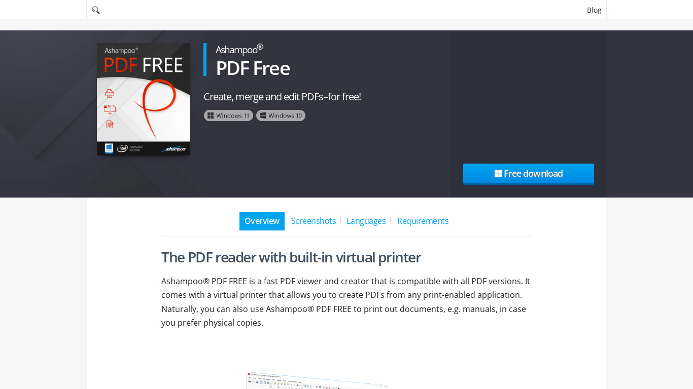 Ashampoo PDF Free Landing page
