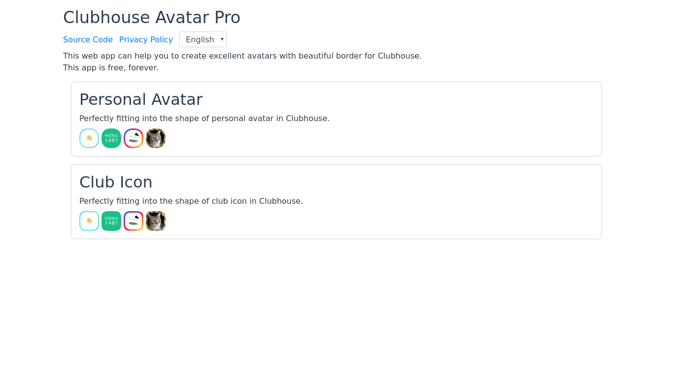 Clubhouse Avatar Pro Landing page