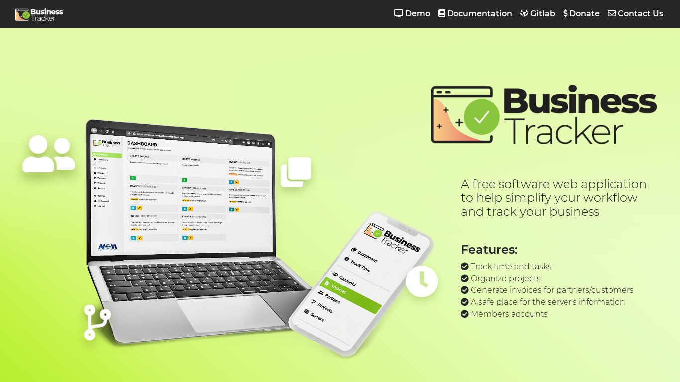 Business Tracker Landing page