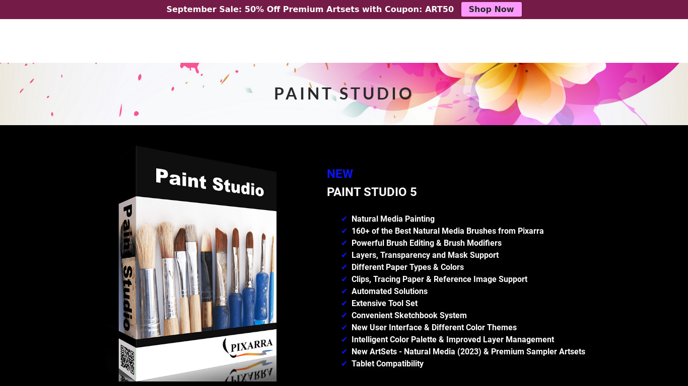 Pixarra Paint Studio Landing page