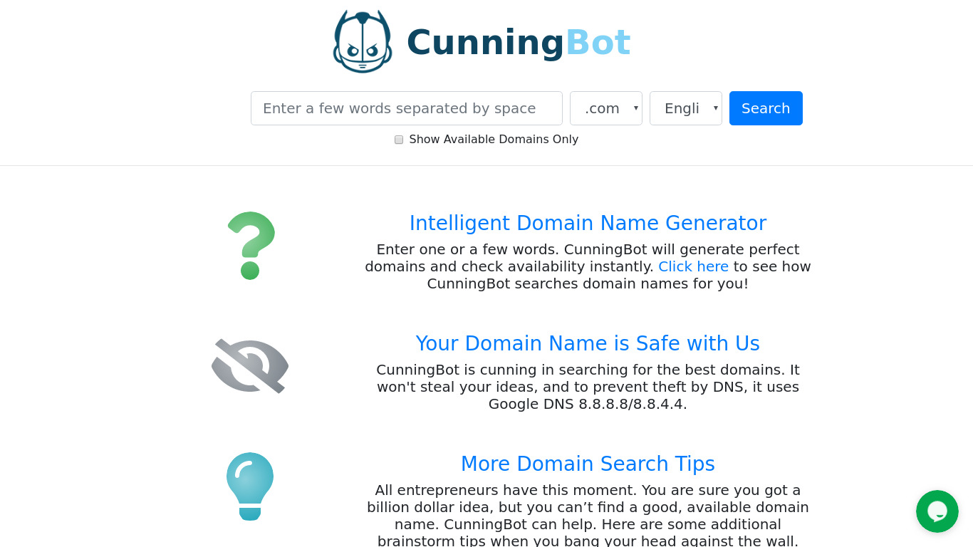 CunningBot Landing page