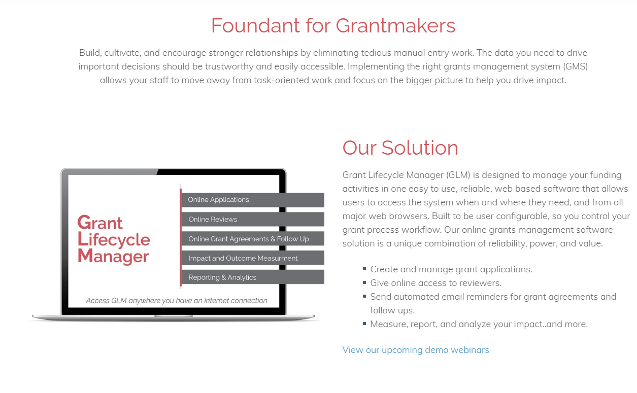 Foundant Grant Lifecycle Manager Landing page