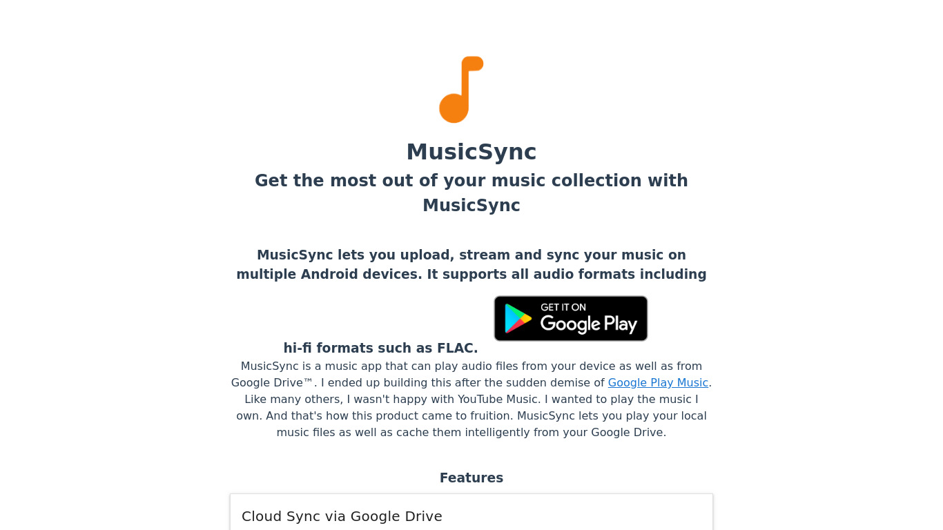 MusicSync Landing page
